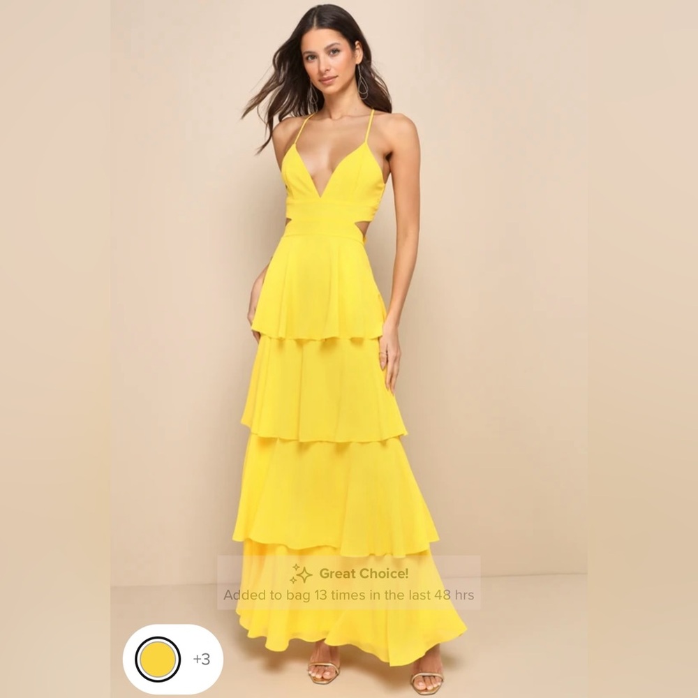 Lulu's Bright Yellow Tiered Maxi Dress NWT